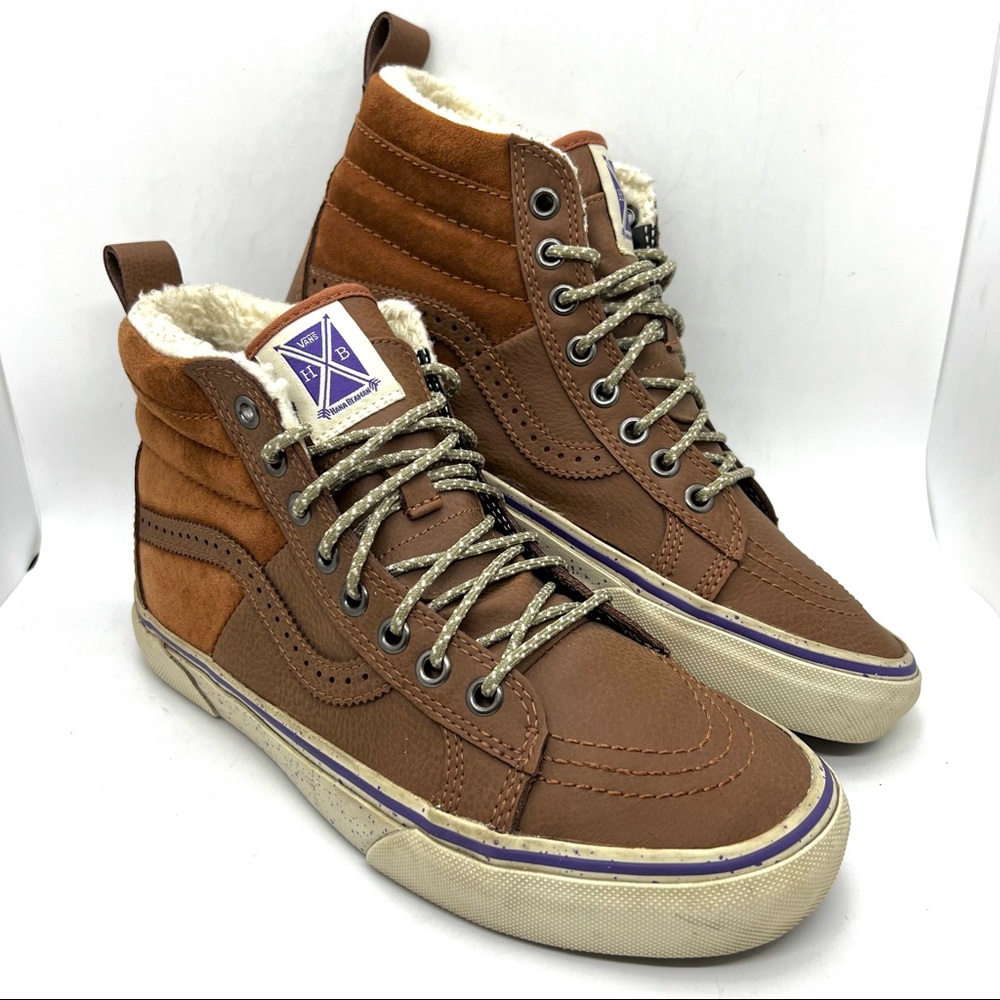 VANS x Hana Beaman Womens Sk8 Hi Sneaker Sz 8.5 Brown Suede Winterized Sherpa.